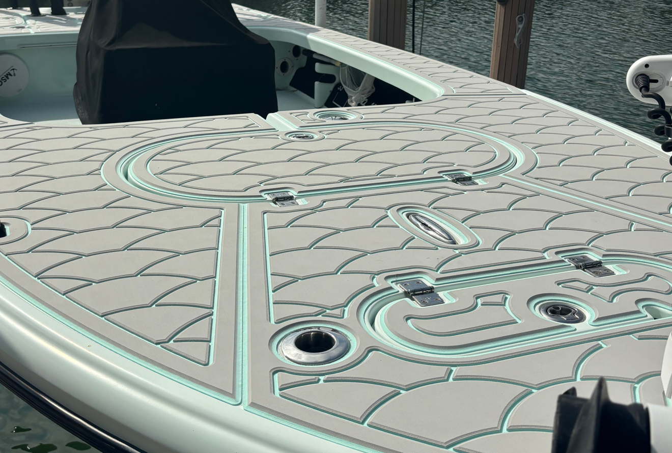 Closed-cell PE foam boat flooring installed on a center console deck in the Florida sun